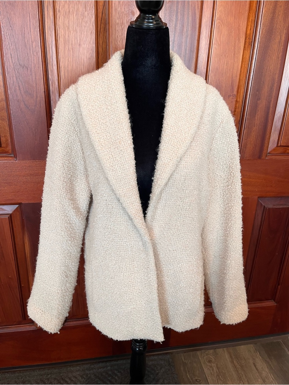 Eileen Fisher Cream Textured  Nubby Textured Jacket blazer Sz L Wool Blend